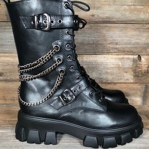 NEW Mudd Combat Boots With Strap Chain Zipper